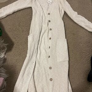 Long Floor length Free People Cream Knit Cardigan with Pockets
